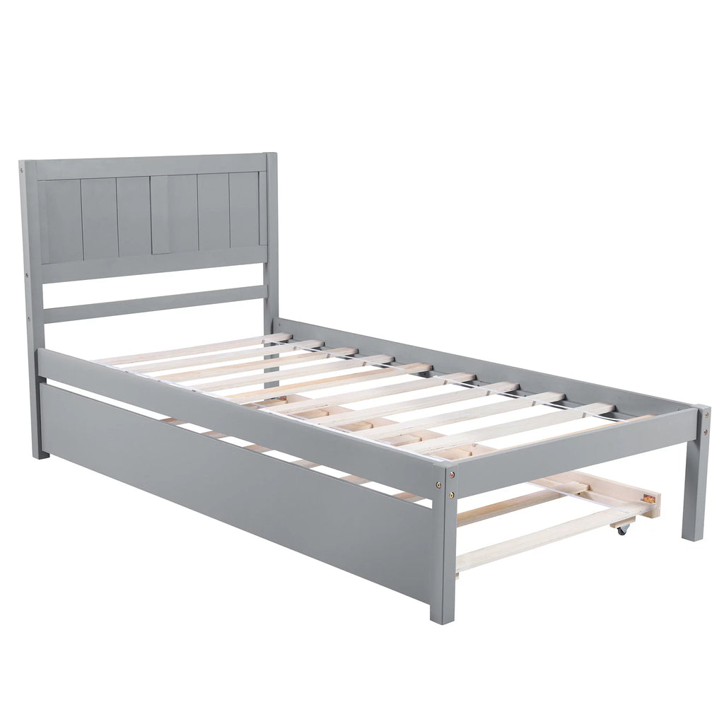 Twin Size Wood Platform Bed with Trundle W2204