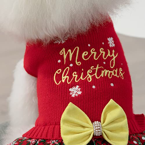 Christmas Dog Sweater Dress Turtleneck with Bowtie K9161