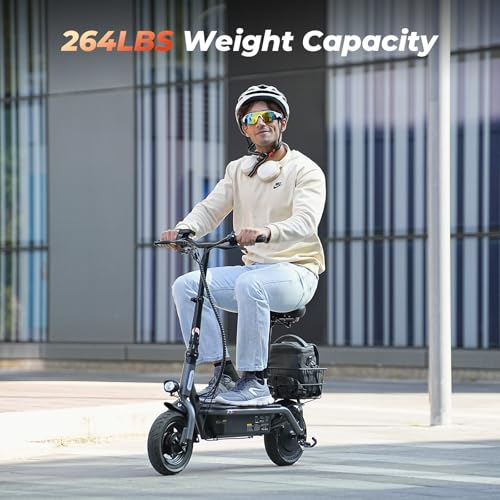 Electric Scooter with Seat, 14" Pneumatic Tire, Height Adjustable Seat T186125