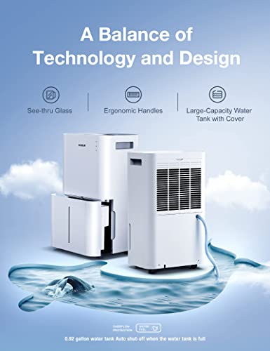 Dehumidifier with Auto or Manual Drainage, 36 db Noise Reducing, 3 Operation Modes U218