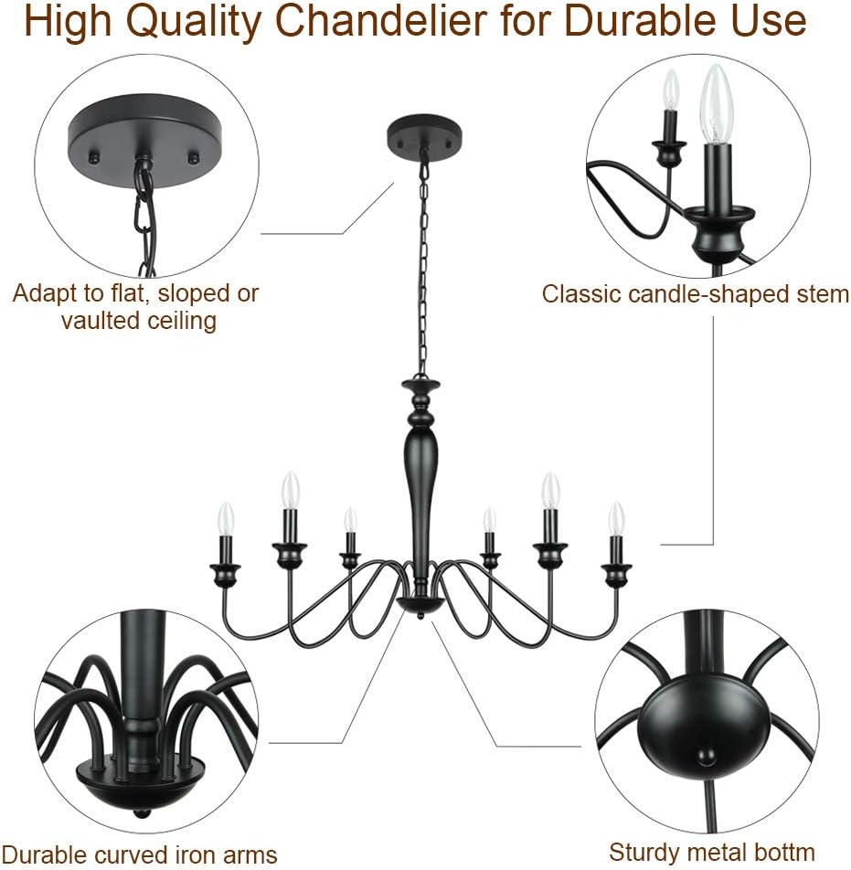 6-Light Black Iron Candle Chandelier U6892