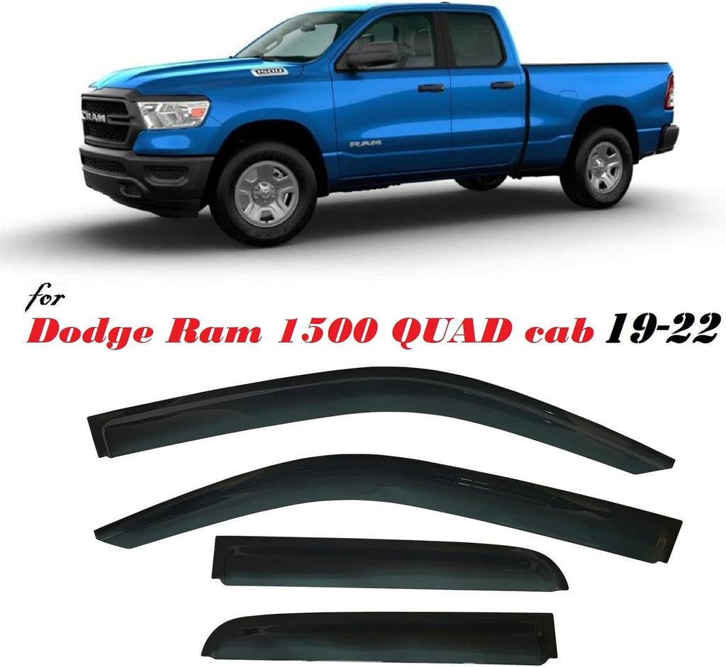 Dark Tinted Side Window Visor Deflectors Rain Guards for Dodge RAM 1500 Quad cab 2019 2020 2021 Pack of 2 V587736