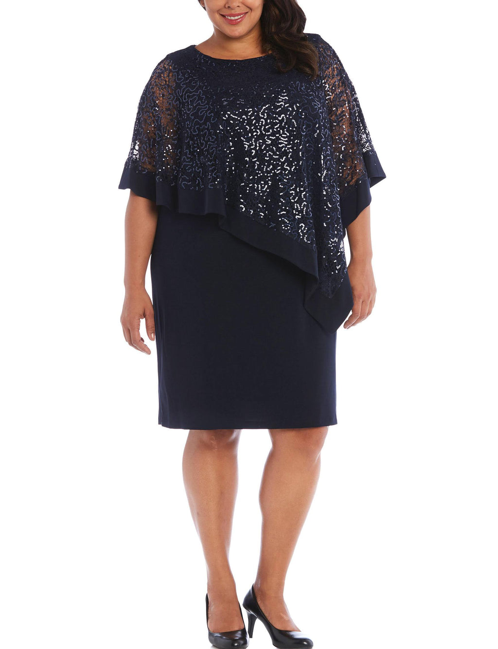 Blue 22W Sequined Lace Cape Dress Q92307