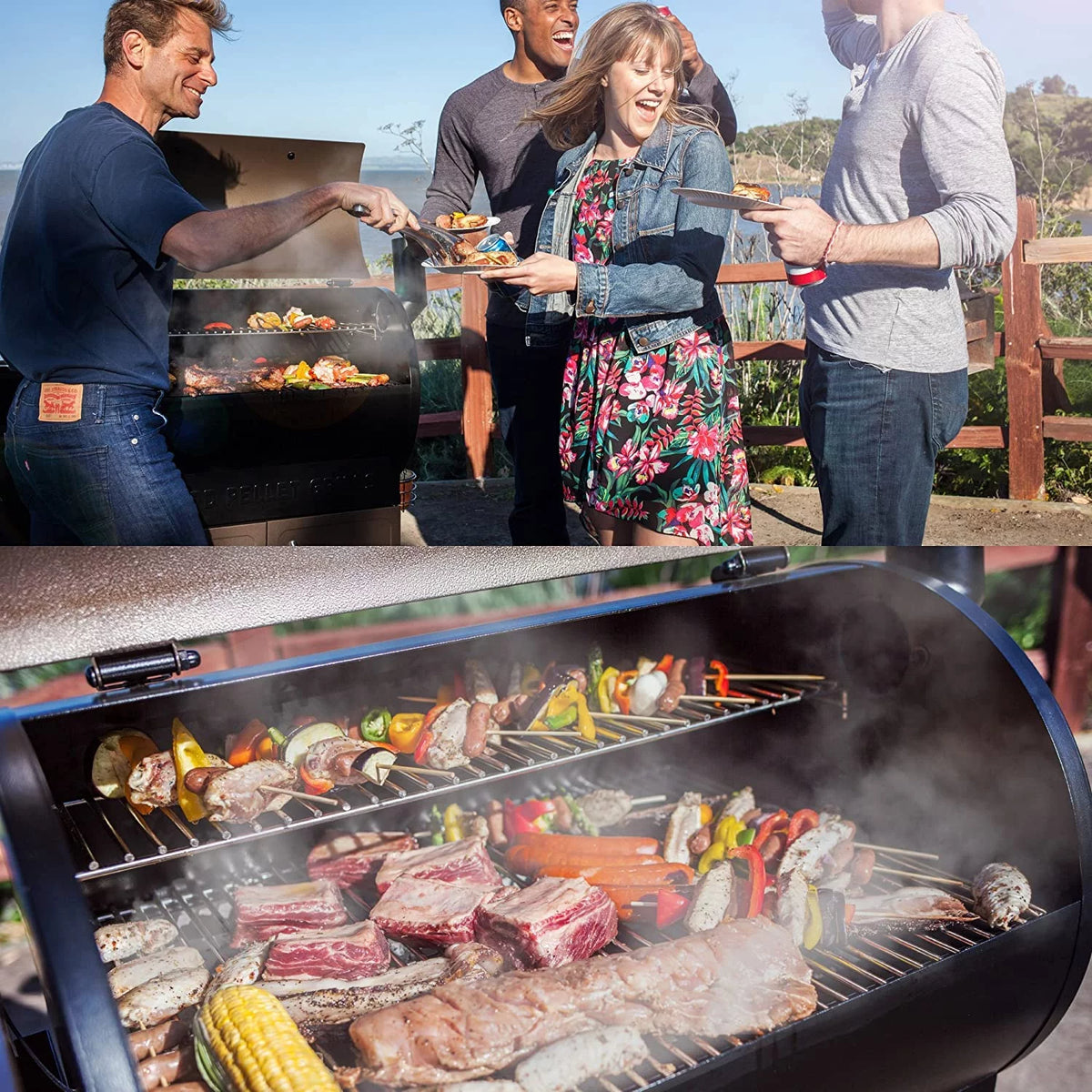 Wood Pellet Grill and Smoker 8-in-1 BBQ Black B633