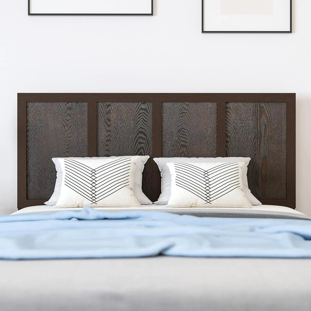 Queen Size Dark Brown Wooden Adjustable Headboard B7496