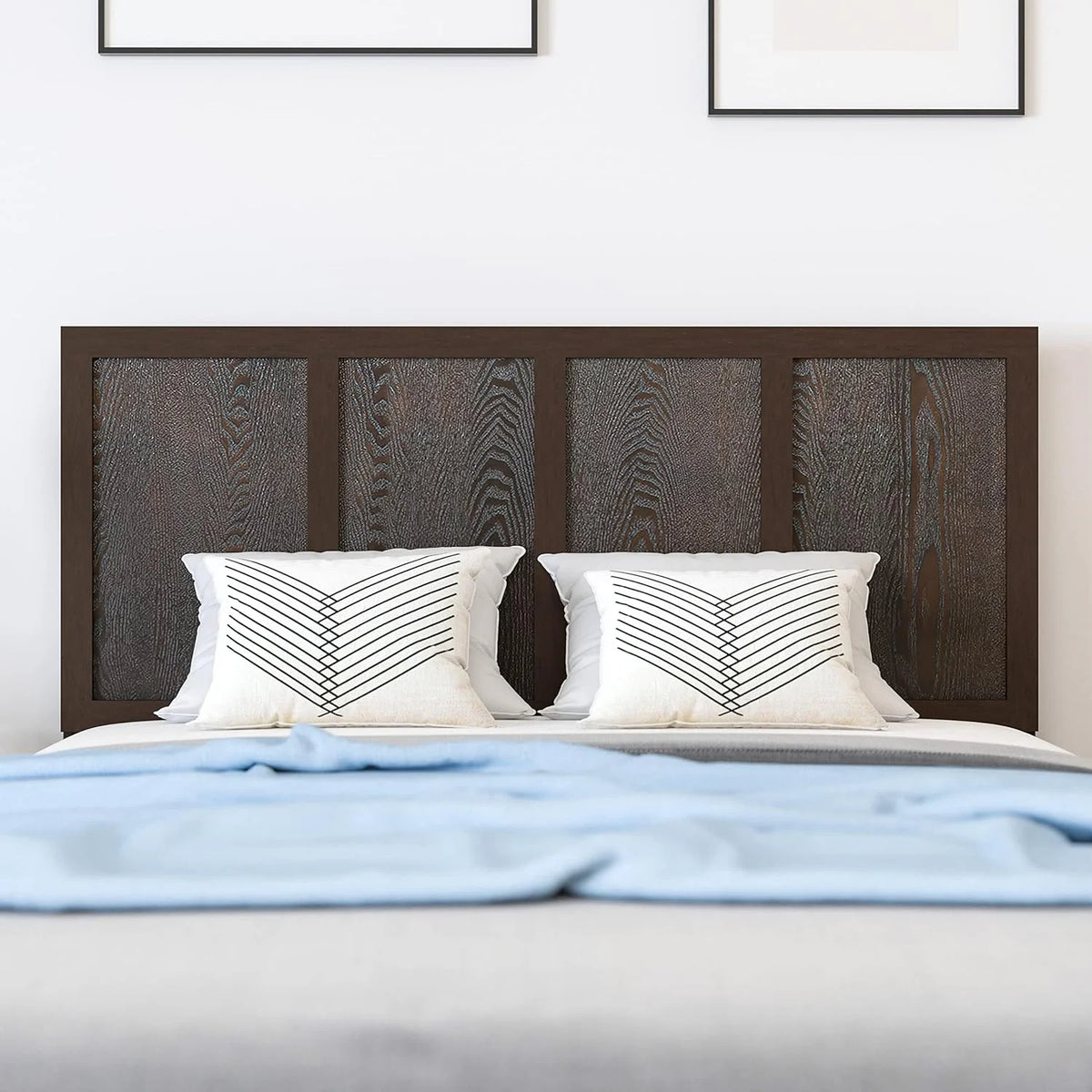 Queen Size Dark Brown Wooden Adjustable Headboard B7496