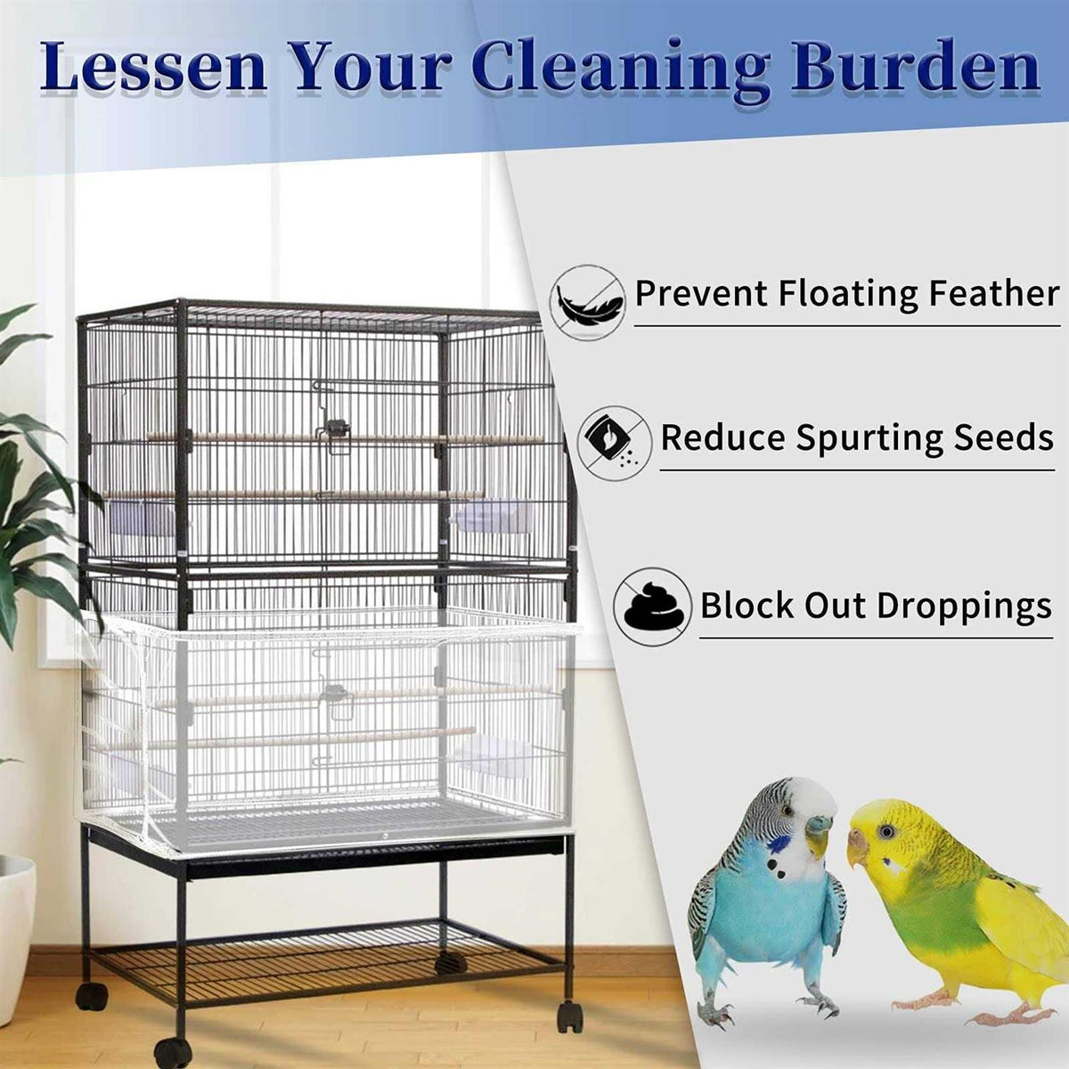 Large Adjustable Soft Airy Nylon Mesh Bird Cage Cover V9713