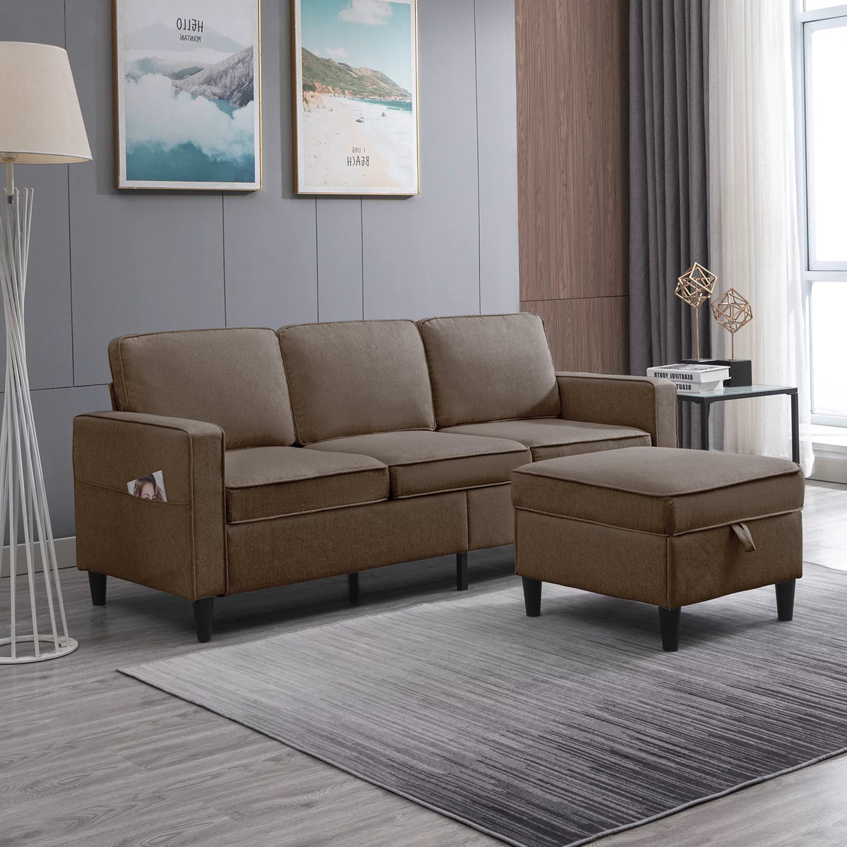 Dark Gray L-Shaped Sectional Sofa with Storage Ottoman O4574