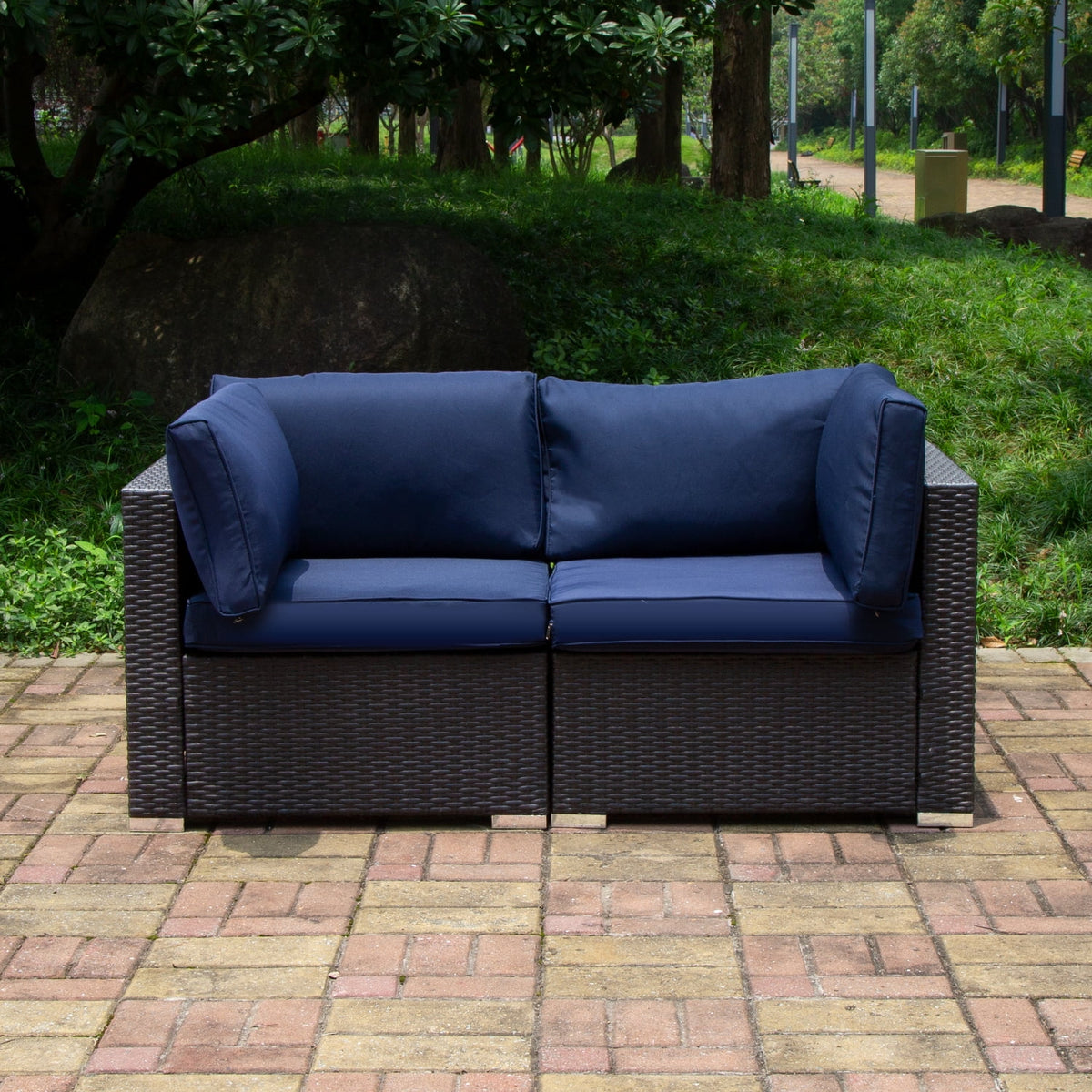 Blue 2-Piece Rattan Corner Sofa Set G378319