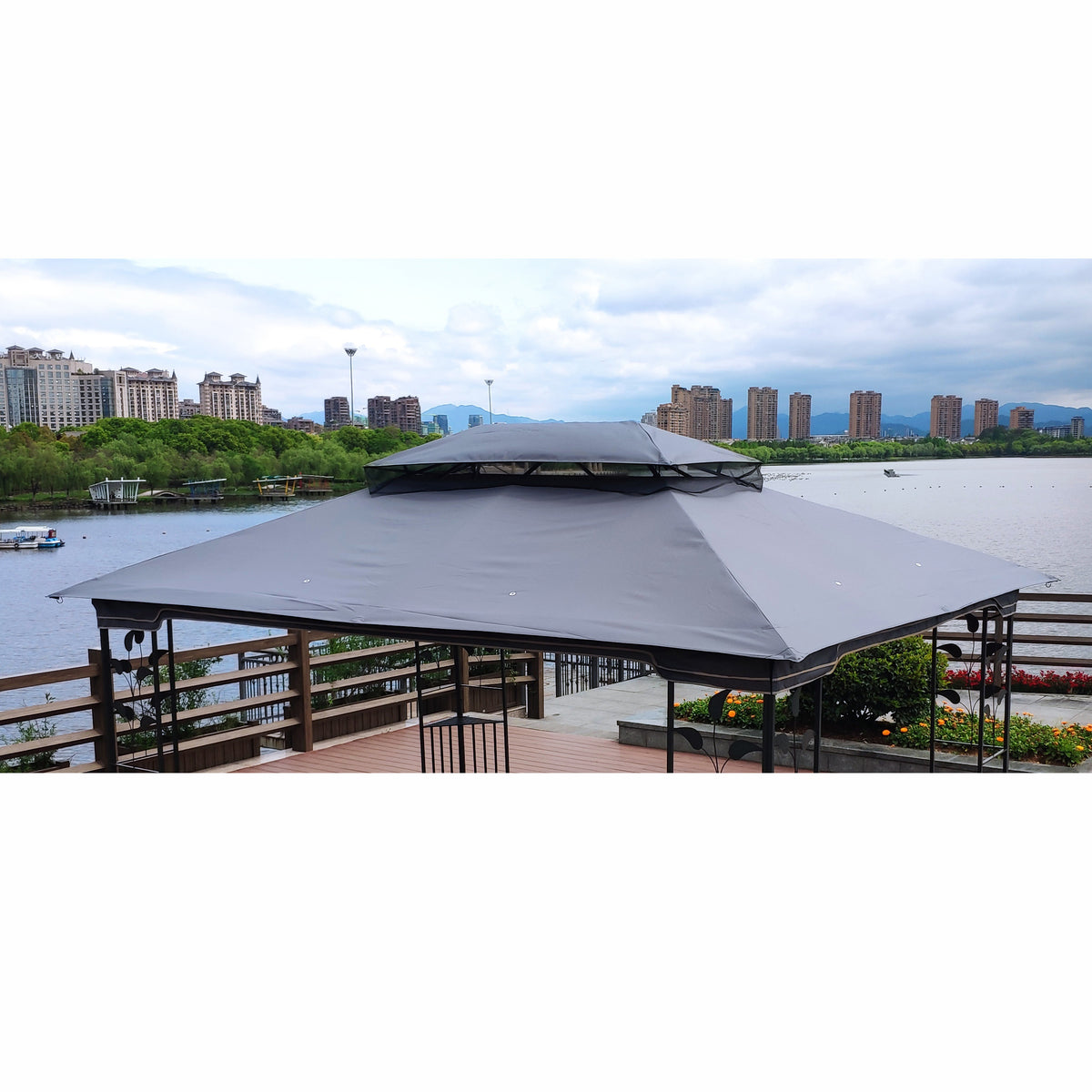 Elegant Gray Double Roof Gazebo Replacement Canopy Top D311