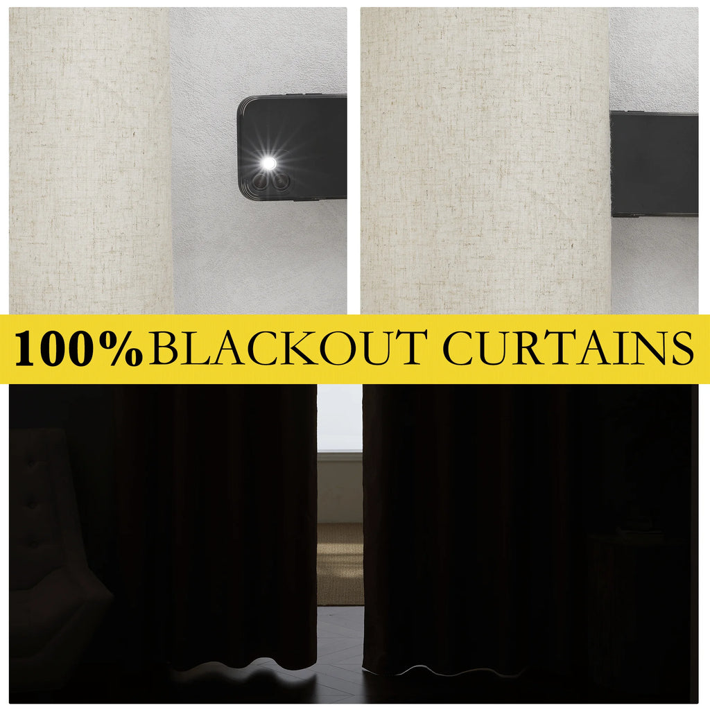 Natural 100% Blackout Linen Kitchen Curtains 63 inch 2 Panels E34766