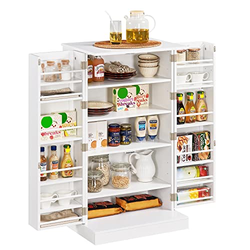 White Kitchen Pantry Storage Cabinet with Doors and 6 Adjustable Shelves Z652