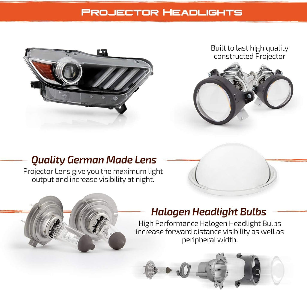 Passenger Right Side Black LED Tube Projector Headlight I282991