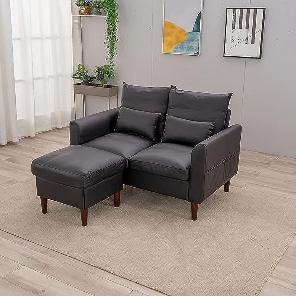 Black Faux Leather 2-Seater Sofa with Wood Leg I20051