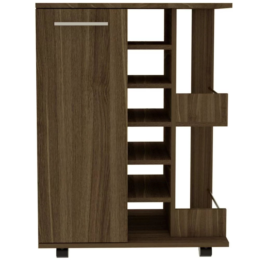 Bar Cart with Four Casters Dark Walnut Finish R895
