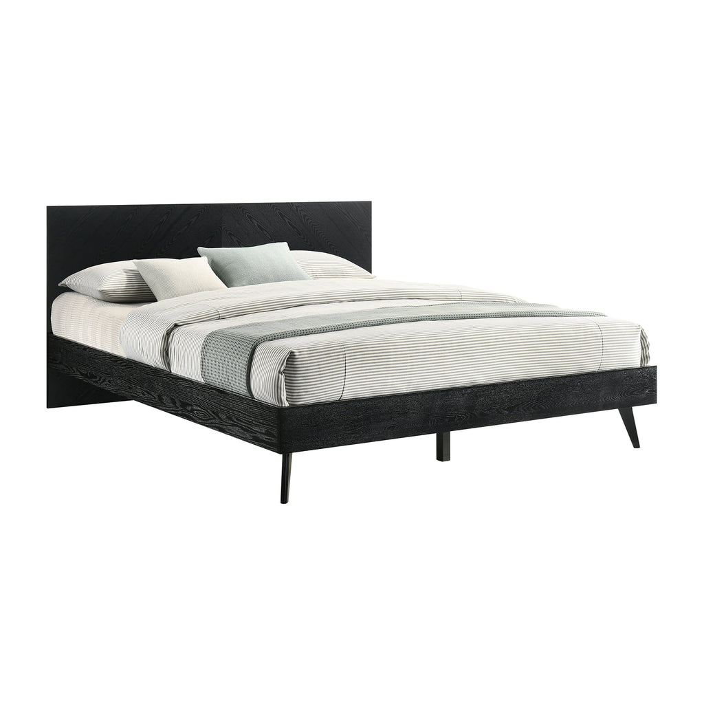 Black King Platform Wood Bed Frame with Tapered Legs A382792