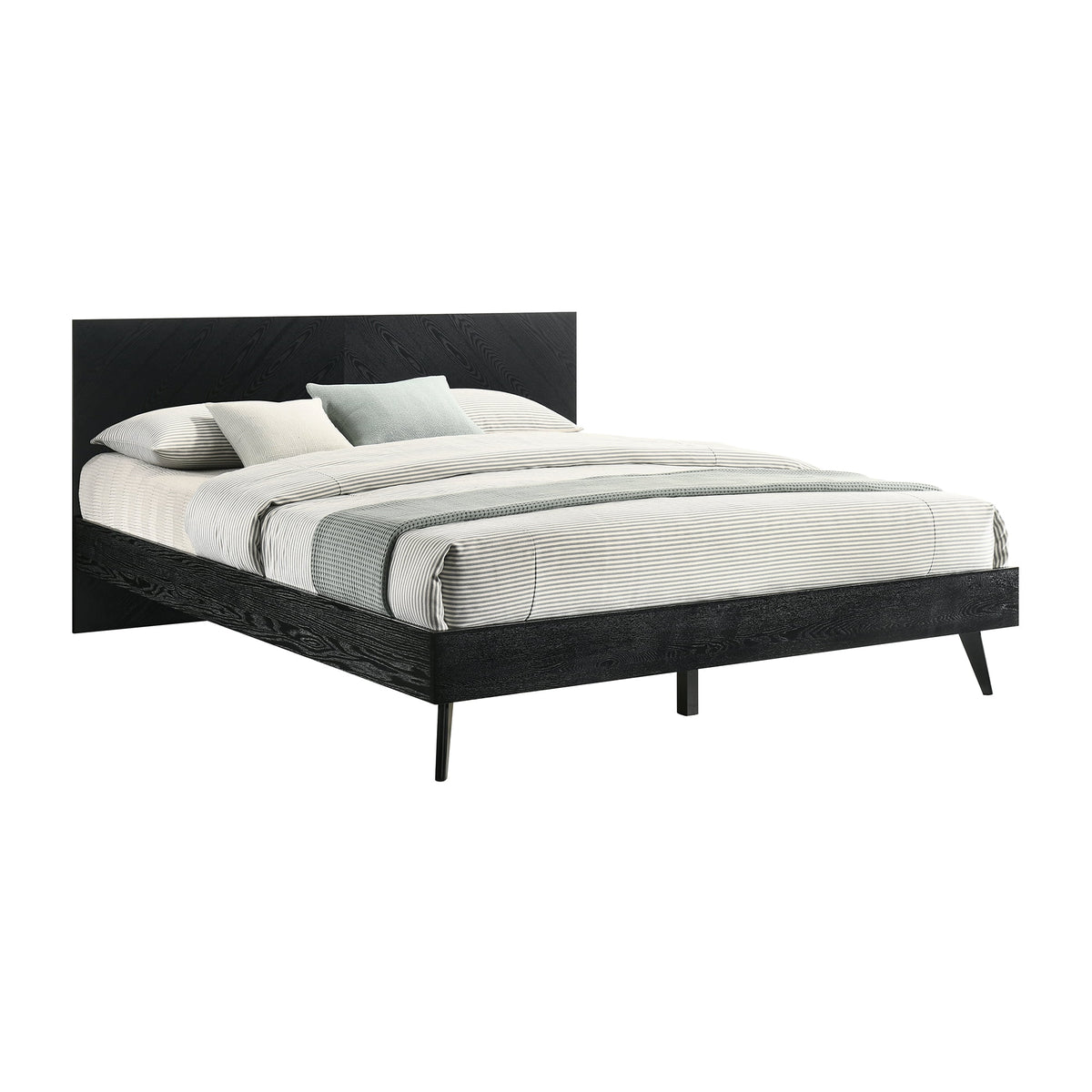 Black King Platform Wood Bed Frame with Tapered Legs A382792