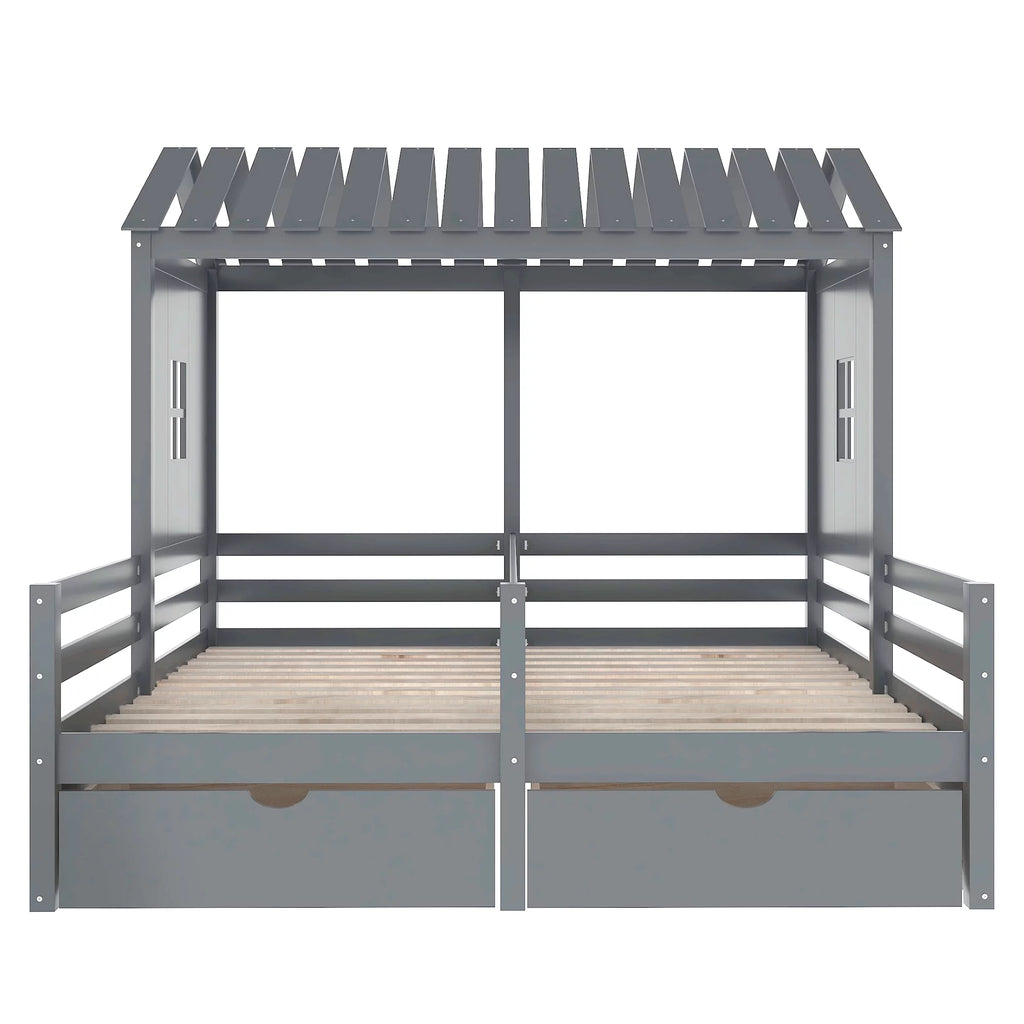 Twin Size House Platform Bed with Two Drawers P719