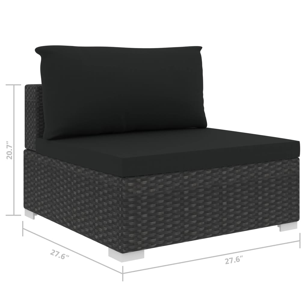 Black Poly Rattan Sectional Middle Seat with Cushions S767804