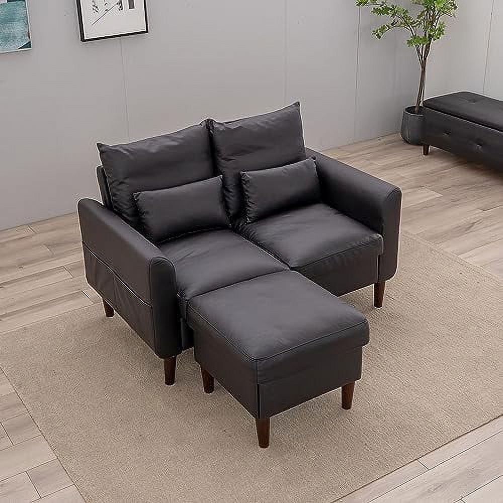 Black Faux Leather 2-Seater Sofa with Wood Leg I20051
