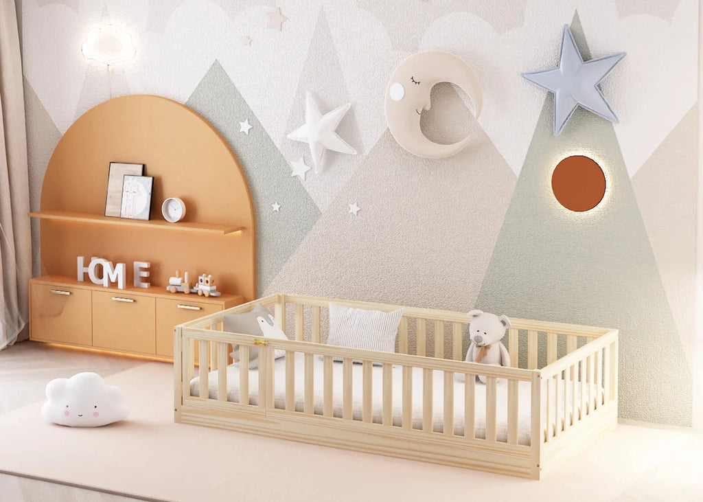 Hardwood Toddler Floor Bed with Gate C160126