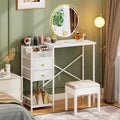 White Vanity Desk with 2 Fabric Drawers, 9 Compartments, Storage Shelves A262095
