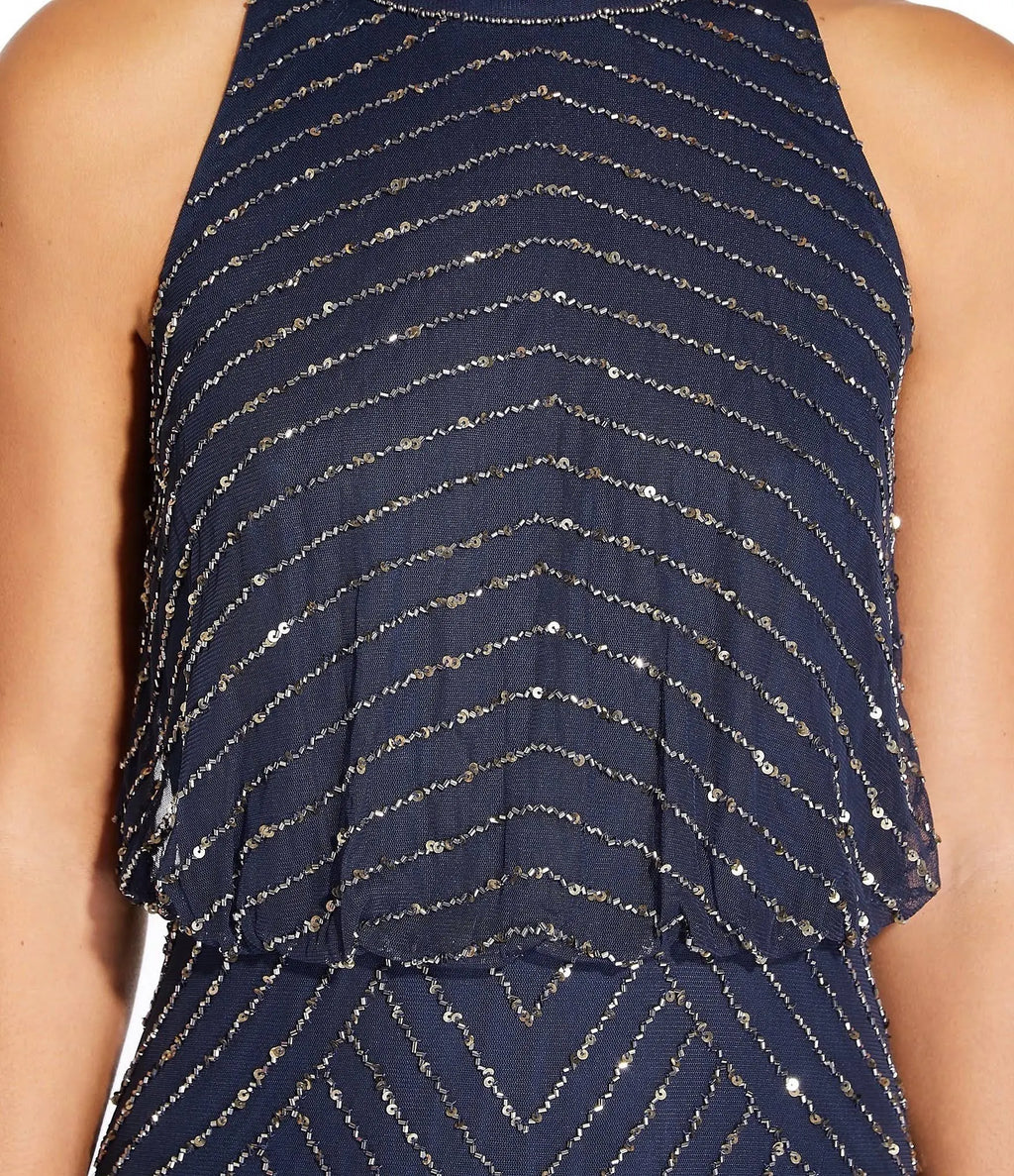 Beaded Keyhole Back Halter Gown R627