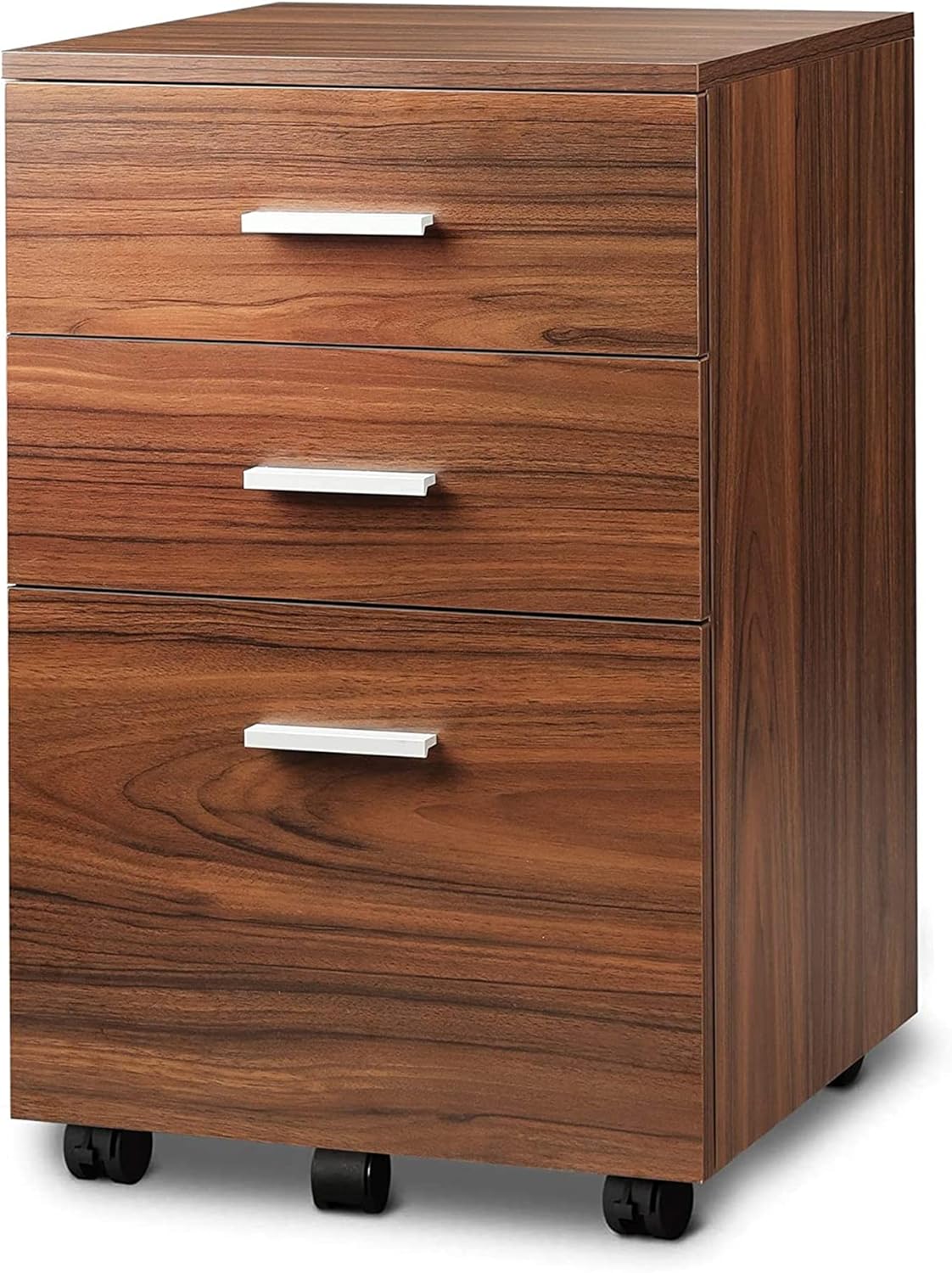 Walnut 3 Drawer Wood Mobile File Cabinet V324905