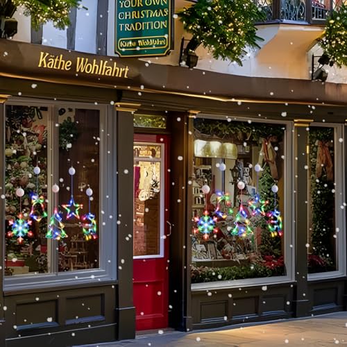 5Pack Christmas Window Lights with Timer, Battery Powered White LED Snowflake Decor J313