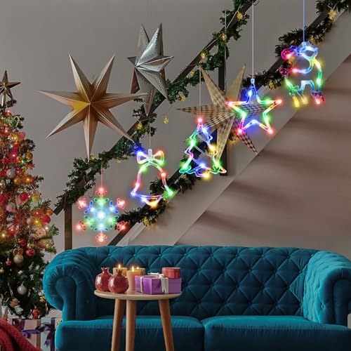 5Pack Christmas Window Lights with Timer, Battery Powered White LED Snowflake Decor J313
