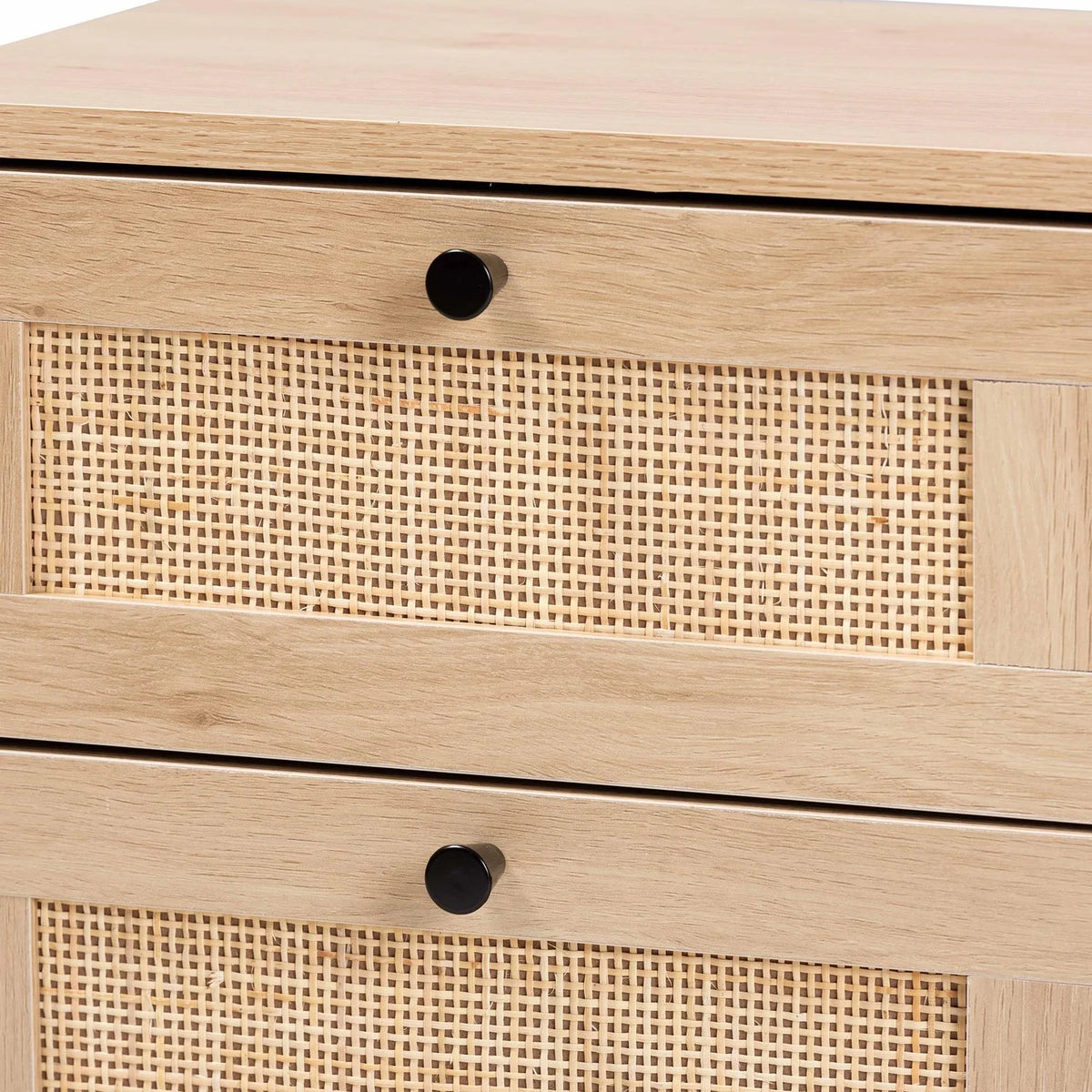 Brown and Black 2-Door Storage Cabinet with Rattan Accent U184147