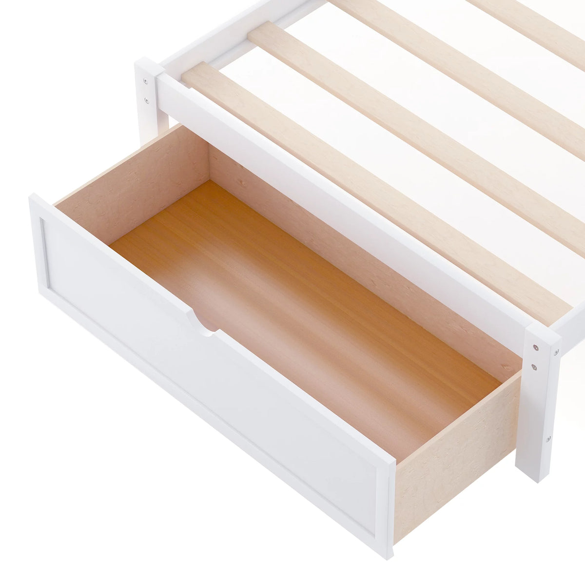 White Twin Wood Platform Bed with Headboard and Storage Drawer X383548