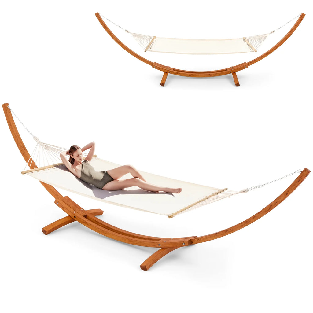 14FT Wooden Double Hammock with Stand P703340