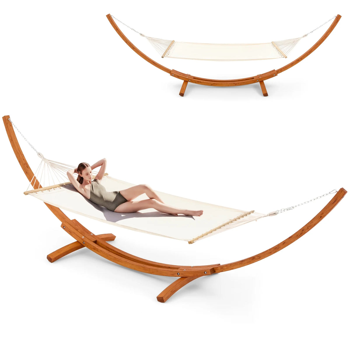 14FT Wooden Double Hammock with Stand P703340