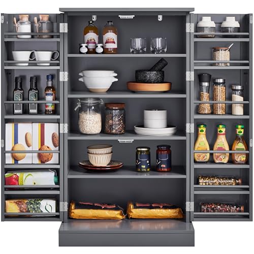 White Kitchen Pantry Storage Cabinet with Doors and 6 Adjustable Shelves Z652