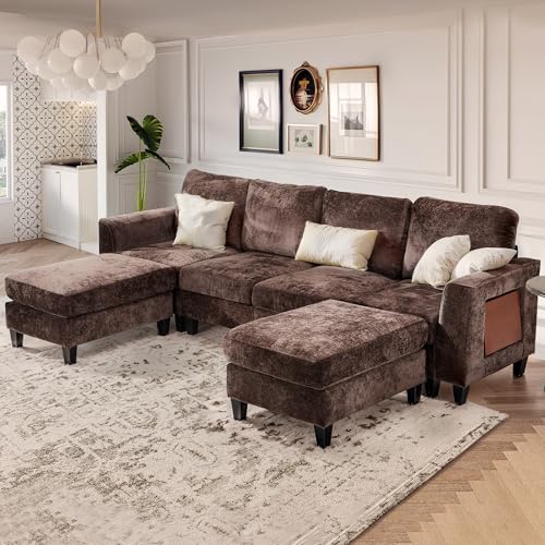 118" U-Shaped 4-Seat Modular Sectional Sofa with 2 Ottomans D8938