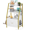 Gold White Wooden Cat Litter Box Enclosure with Shelves M825