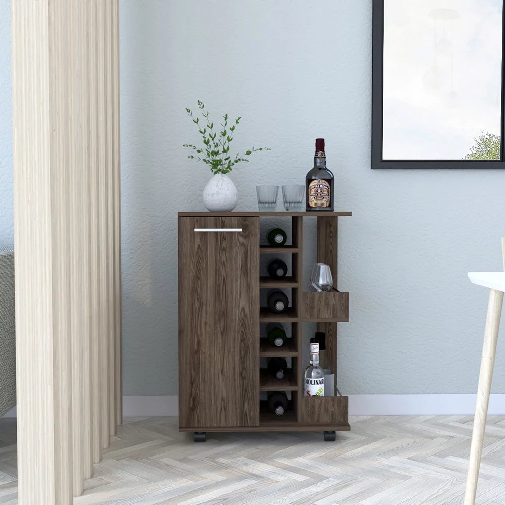 Bar Cart with Four Casters Dark Walnut Finish R895