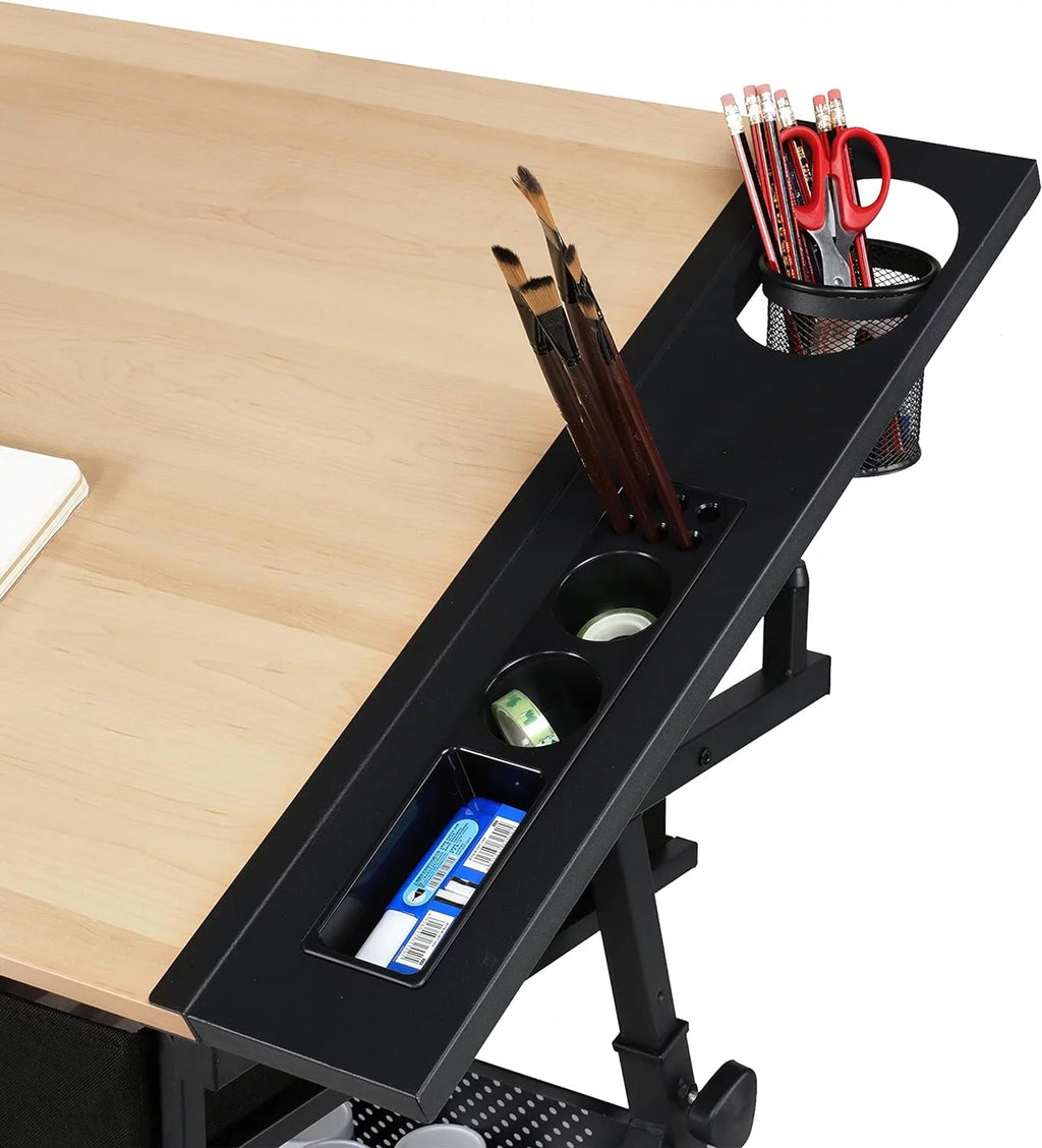 Height Adjustable Drafting Table with 2 Storage Drawers and Stool L86986