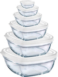 Clear Stackable Glass Bowl with White Lid, Set of 6 Y72512