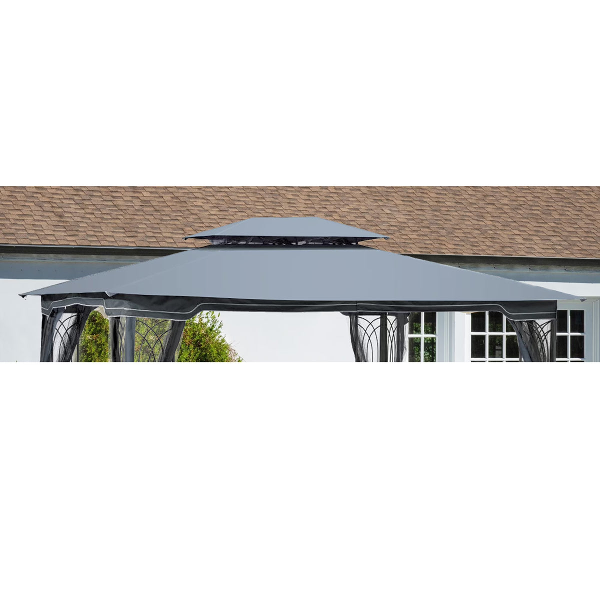 Elegant Gray Double Roof Gazebo Replacement Canopy Top D311