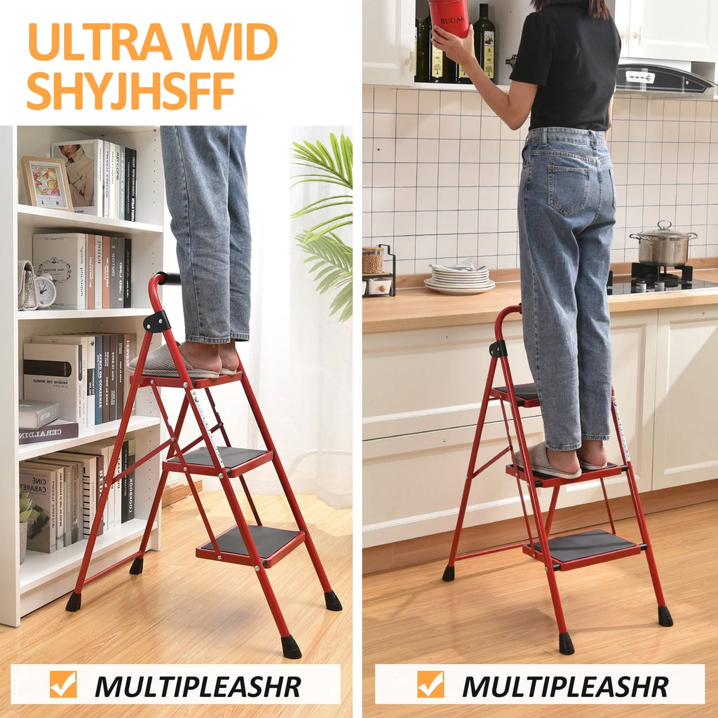 3 Step Folding Step Stool with Handrail White W595727