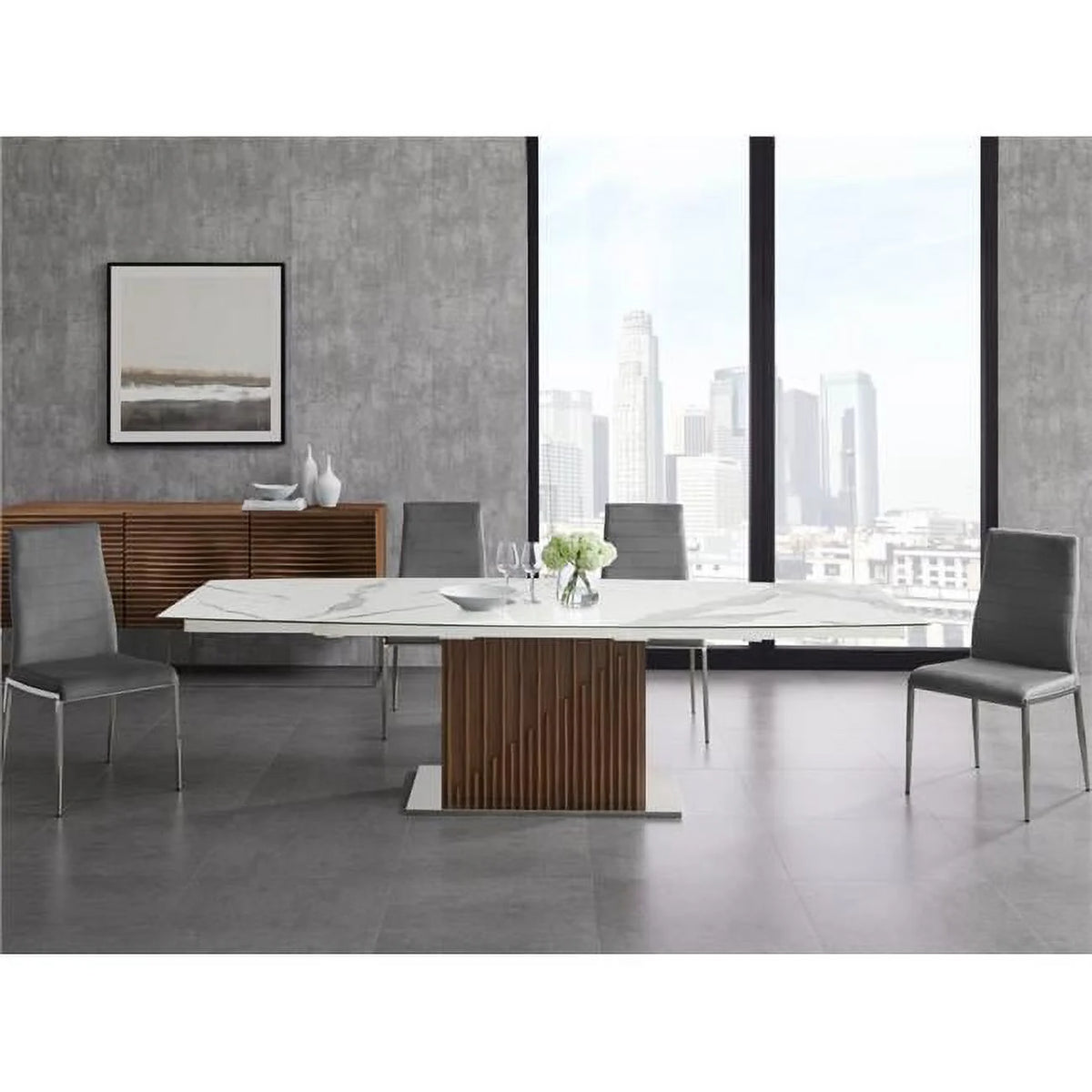 30 x 71 x 39.5 in. White Dining Table with Walnut Veneer Base K313436
