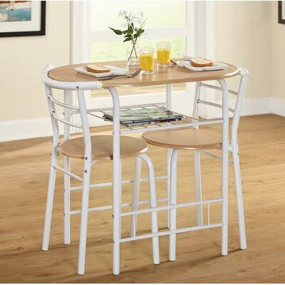 3 Piece Dining Set White/Natural T752