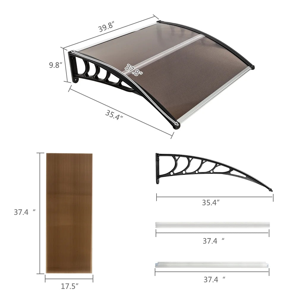 40"x40" Polycarbonate Door Canopy with Brown Board & Black Holder J91282