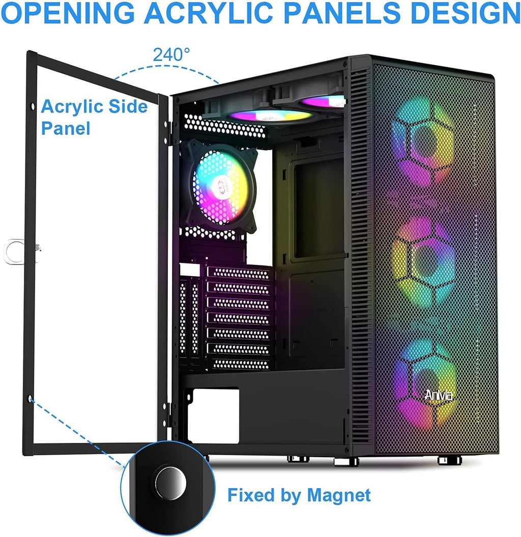 ATX Mid-Tower PC Gaming Case with 6 x 140mm RGB Fans & USB 3.0 Port Glass Side Panel G747