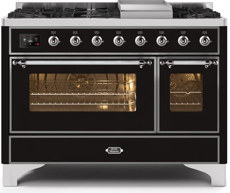 48 Dual Fuel Natural Gas Range Glossy Black Chrome Trim P18862