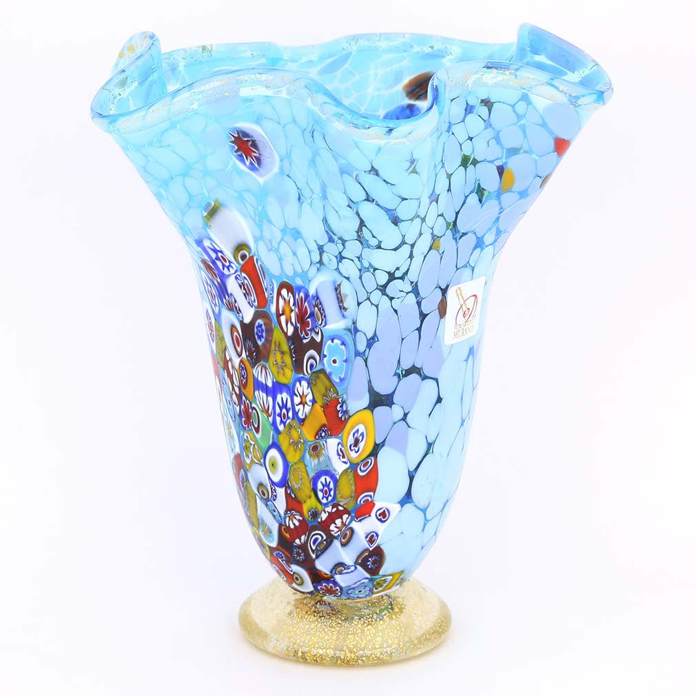 Aqua Murano Glass Millefiori Vase L649144
