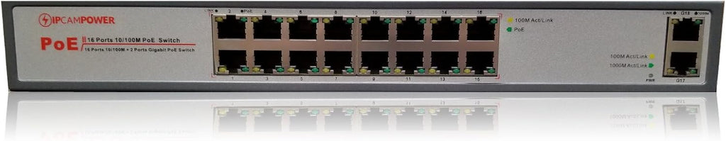 16 Port POE Network Switch with 2 Gigabit Uplink Ports V7022
