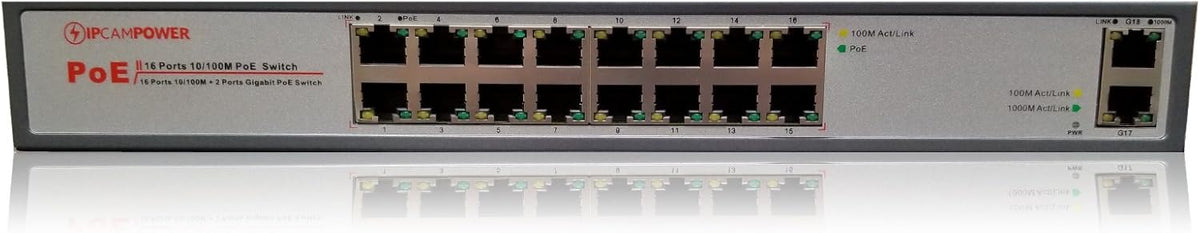 16 Port POE Network Switch with 2 Gigabit Uplink Ports V7022